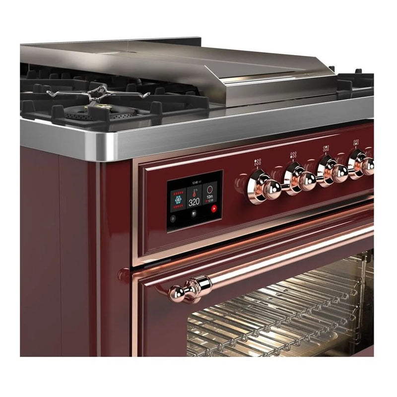ILVE Majestic II 36" Dual Fuel Freestanding Range in Burgundy with Copper Trim, UM09FDNS3BUPLP