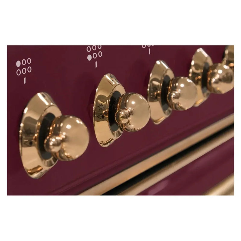 ILVE Majestic II 36" Dual Fuel Freestanding Range in Burgundy with Copper Trim, UM09FDNS3BUP