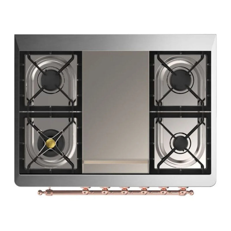 ILVE Majestic II 36" Dual Fuel Freestanding Range in Burgundy with Copper Trim, UM09FDNS3BUP