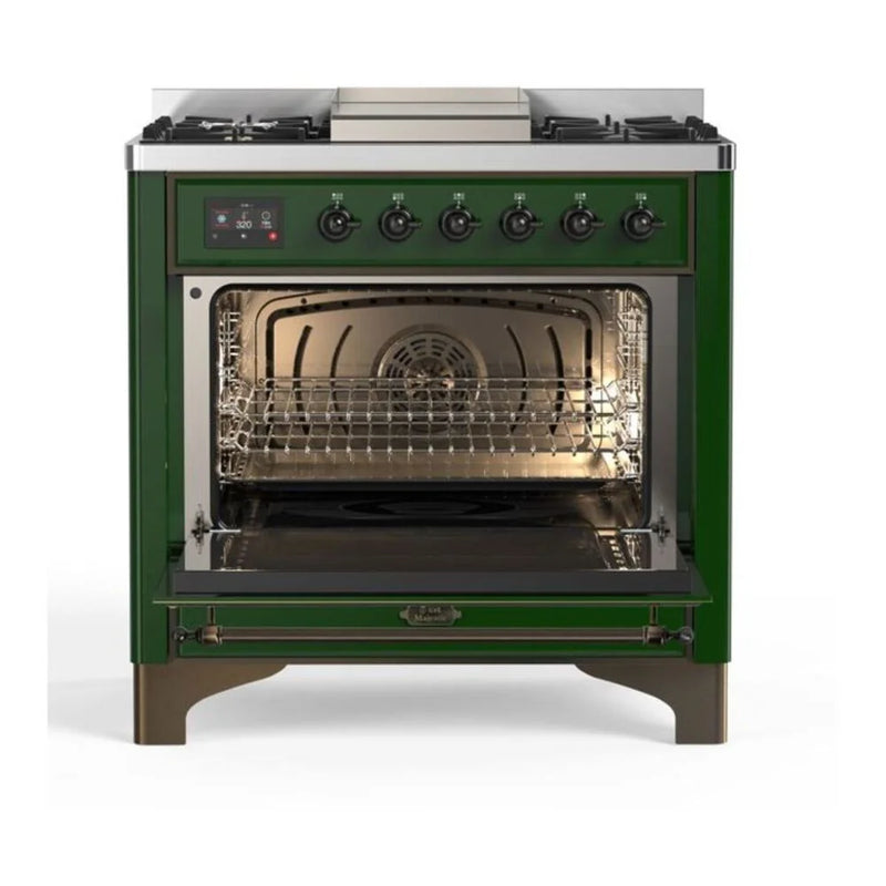 ILVE Majestic II 36" Dual Fuel Freestanding Range in Emerald Green with Burnished Trim, UM09FDNS3EGB