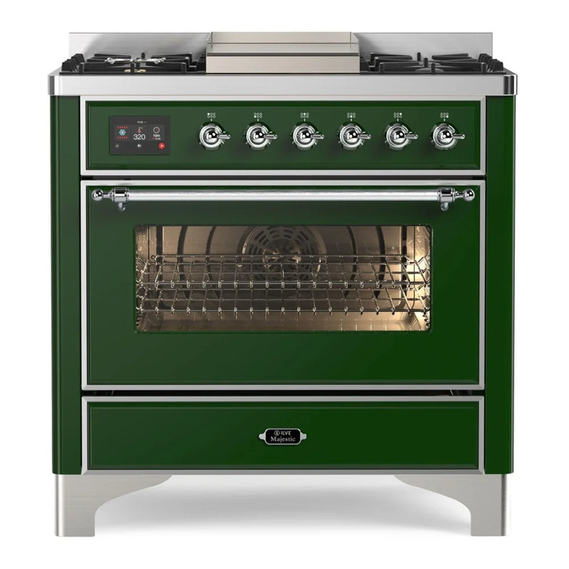 ILVE Majestic II 36" Dual Fuel Freestanding Range in Emerald Green with Chrome Trim, UM09FDNS3EGC