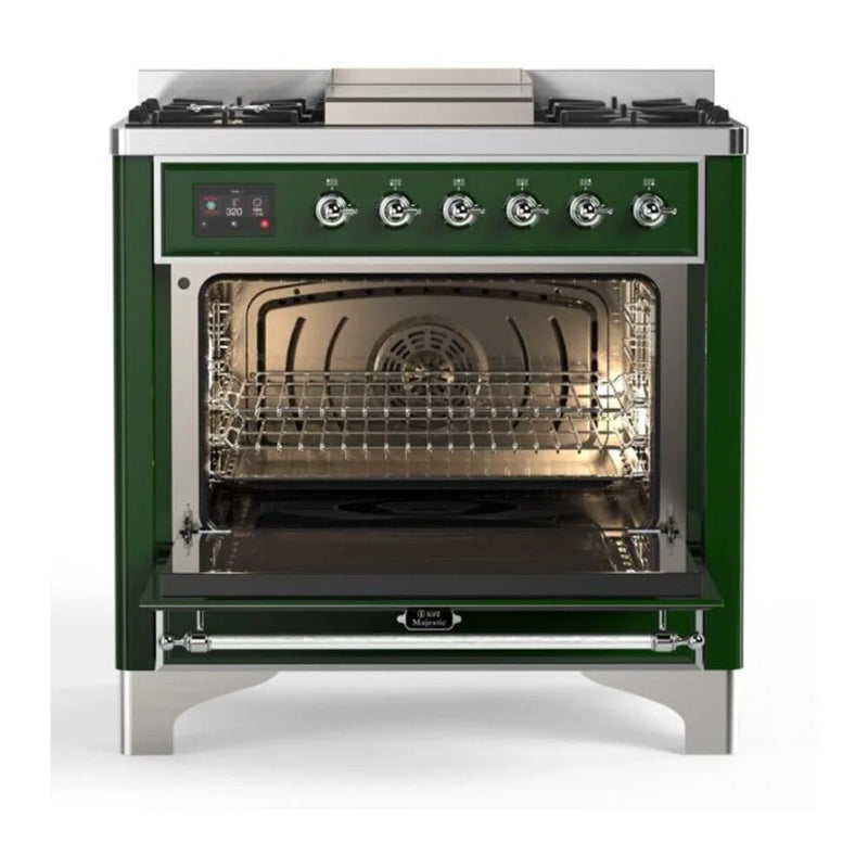 ILVE Majestic II 36" Dual Fuel Freestanding Range in Emerald Green with Chrome Trim, UM09FDNS3EGC