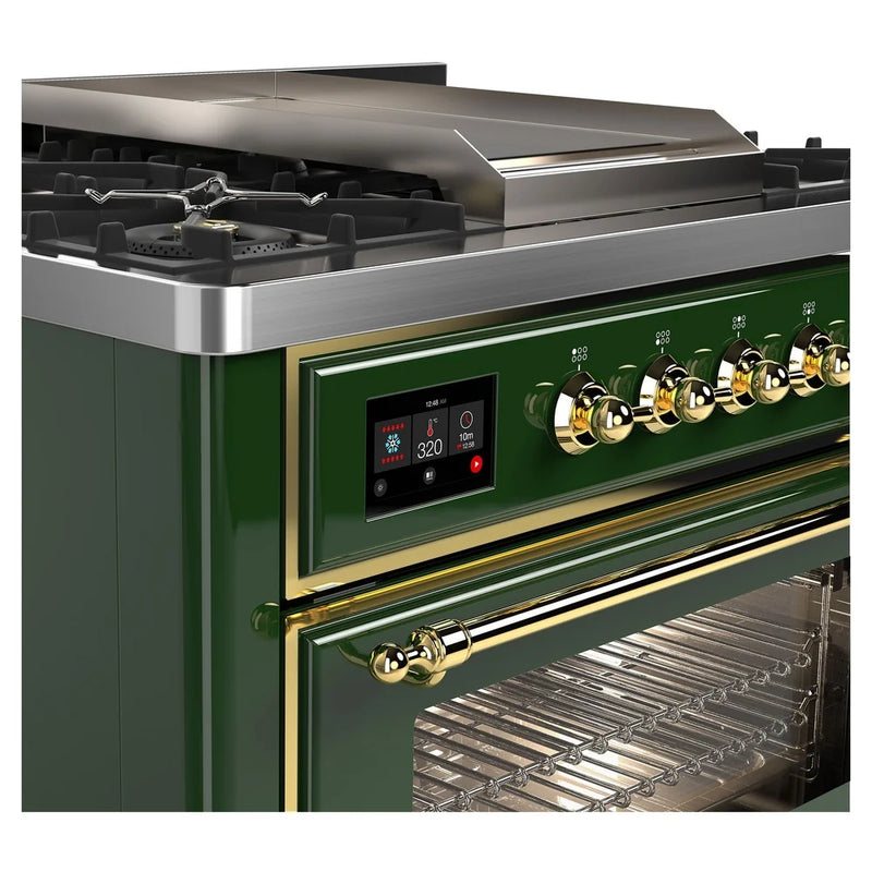ILVE Majestic II 36" Dual Fuel Freestanding Range in Emerald Green with Brass Trim, UM09FDNS3EGGLP