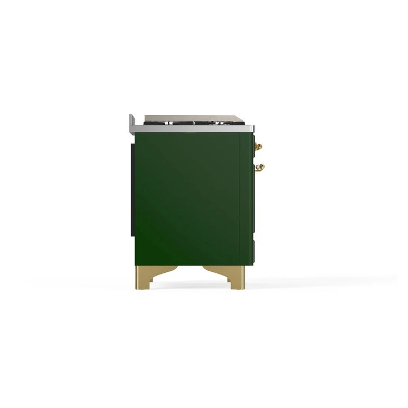 ILVE Majestic II 36" Dual Fuel Freestanding Range in Emerald Green with Brass Trim, UM09FDNS3EGGLP
