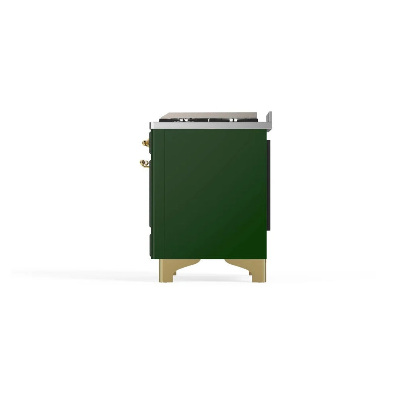ILVE Majestic II 36" Dual Fuel Freestanding Range in Emerald Green with Brass Trim, UM09FDNS3EGGLP