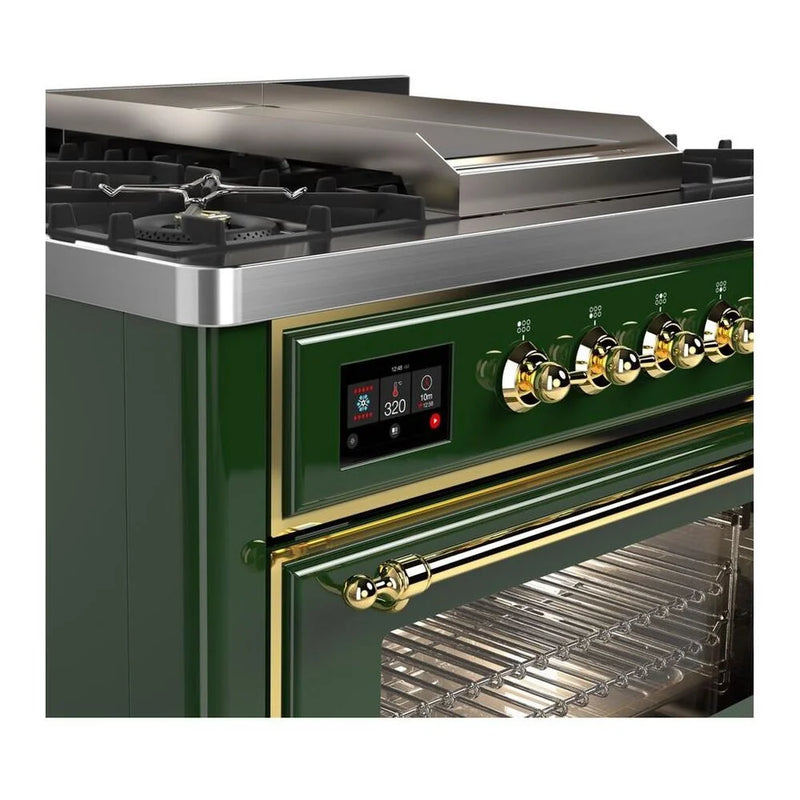 ILVE Majestic II 36" Dual Fuel Freestanding Range in Emerald Green with Brass Trim, UM09FDNS3EGG