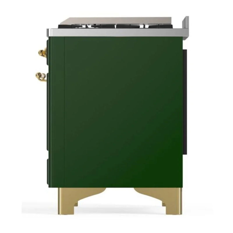 ILVE Majestic II 36" Dual Fuel Freestanding Range in Emerald Green with Brass Trim, UM09FDNS3EGG