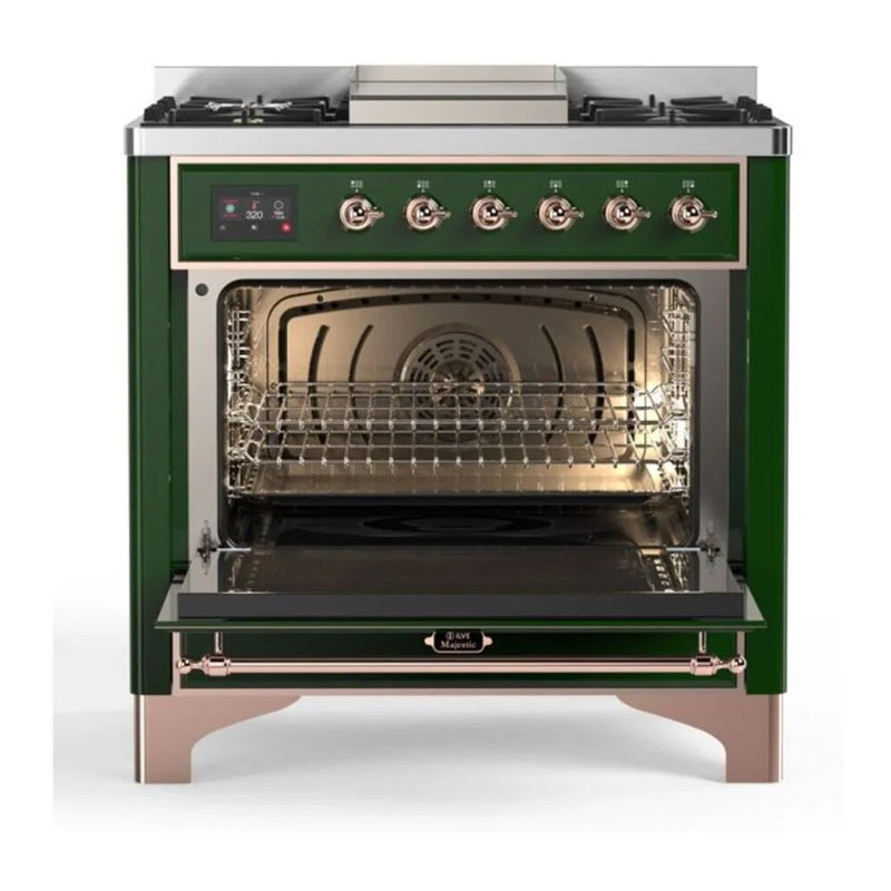 ILVE Majestic II 36" Dual Fuel Freestanding Range in Emerald Green with Copper Trim, UM09FDNS3EGPLP