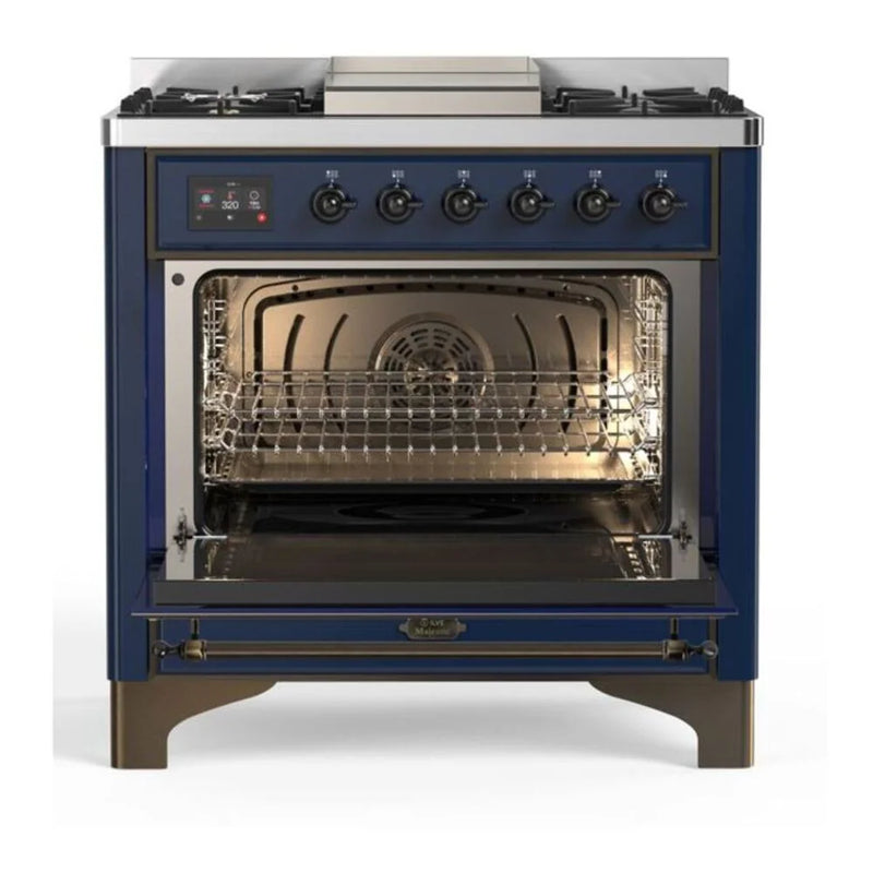 ILVE Majestic II 36" Dual Fuel Freestanding Range in Midnight Blue with Burnished Trim, UM09FDNS3MBBLP