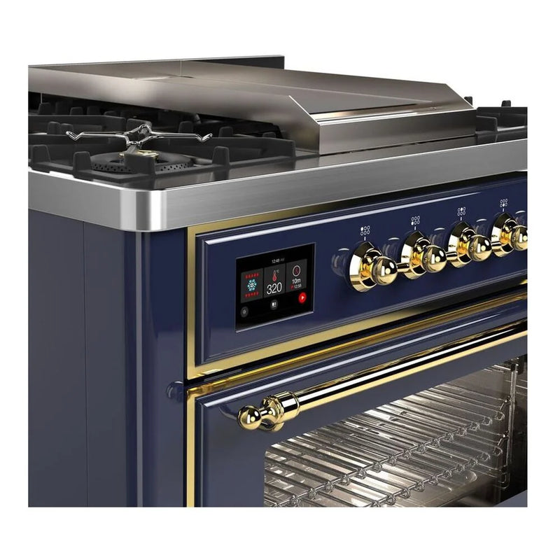 ILVE Majestic II 36" Dual Fuel Freestanding Range in Midnight Blue with Brass Trim, UM09FDNS3MBG