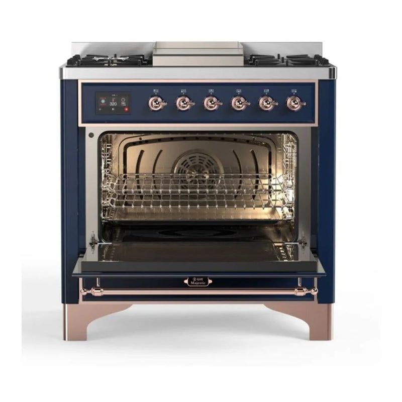 ILVE Majestic II 36" Dual Fuel Freestanding Range in Midnight Blue with Copper Trim, UM09FDNS3MBPLP