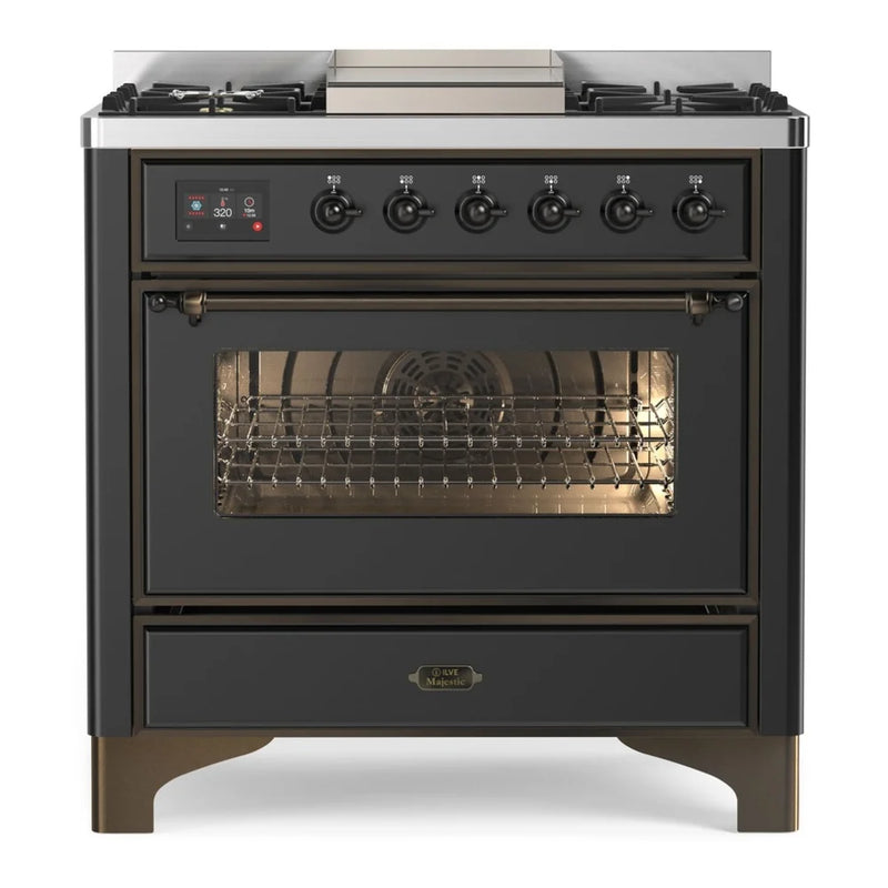ILVE Majestic II 36" Dual Fuel Freestanding Range in Graphite Matte with Burnished Trim, UM09FDNS3MGBLP