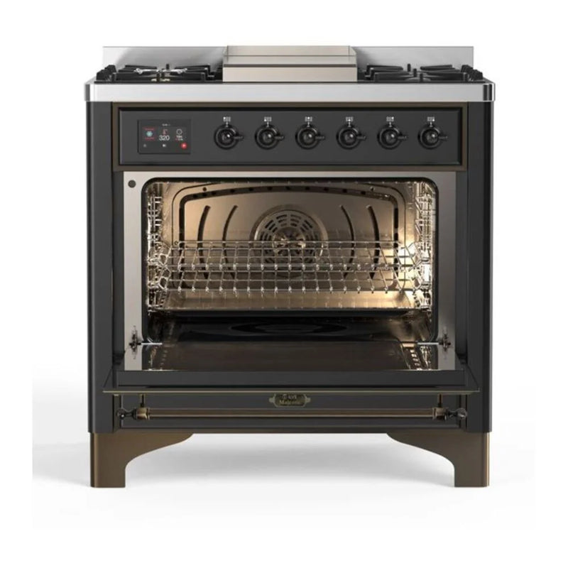 ILVE Majestic II 36" Dual Fuel Freestanding Range in Graphite Matte with Burnished Trim, UM09FDNS3MGB