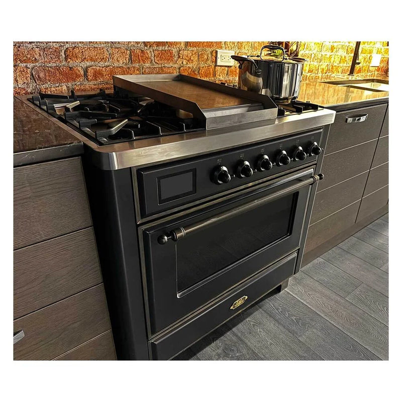 ILVE Majestic II 36" Dual Fuel Freestanding Range in Graphite Matte with Burnished Trim, UM09FDNS3MGB