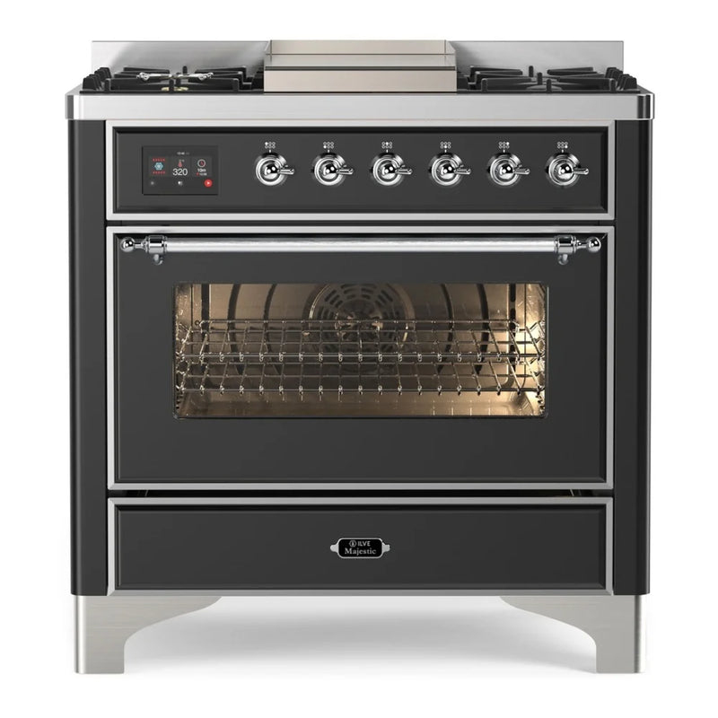 ILVE Majestic II 36" Dual Fuel Freestanding Range in Graphite Matte with Chrome Trim, UM09FDNS3MGC