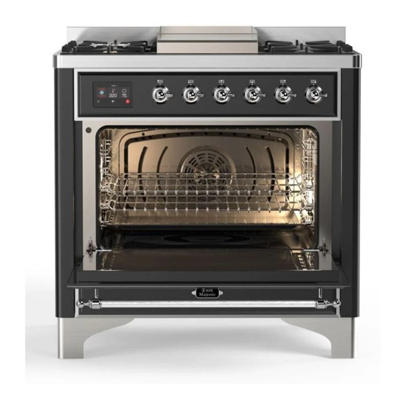 ILVE Majestic II 36" Dual Fuel Freestanding Range in Graphite Matte with Chrome Trim, UM09FDNS3MGC