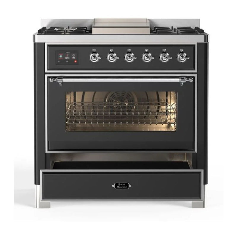 ILVE Majestic II 36" Dual Fuel Freestanding Range in Graphite Matte with Chrome Trim, UM09FDNS3MGC