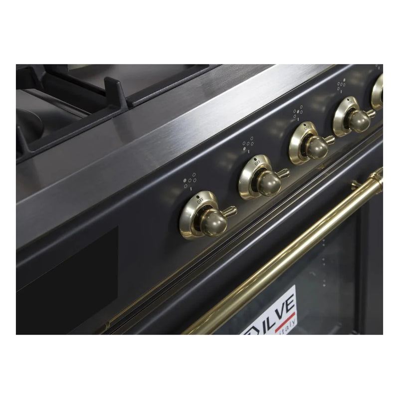 ILVE Majestic II 36" Dual Fuel Freestanding Range in Graphite Matte with Brass Trim, UM09FDNS3MGGLP