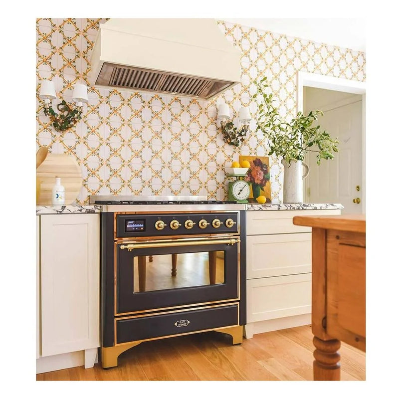 ILVE Majestic II 36" Dual Fuel Freestanding Range in Graphite Matte with Brass Trim, UM09FDNS3MGGLP