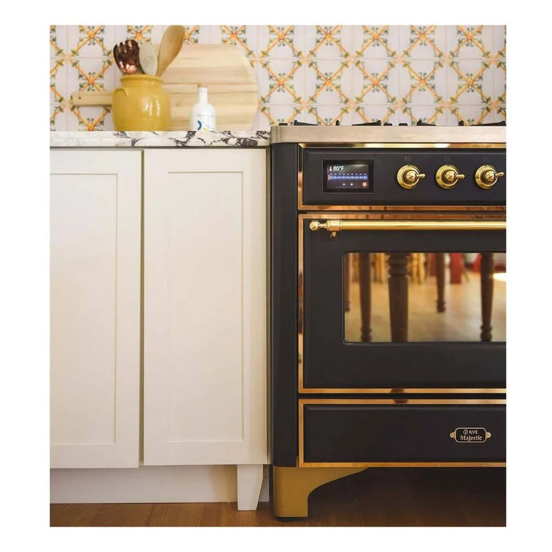 ILVE Majestic II 36" Dual Fuel Freestanding Range in Graphite Matte with Brass Trim, UM09FDNS3MGGLP