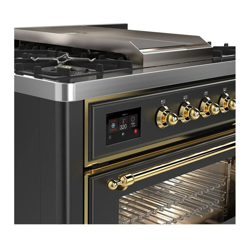 ILVE Majestic II 36" Dual Fuel Freestanding Range in Graphite Matte with Brass Trim, UM09FDNS3MGGLP