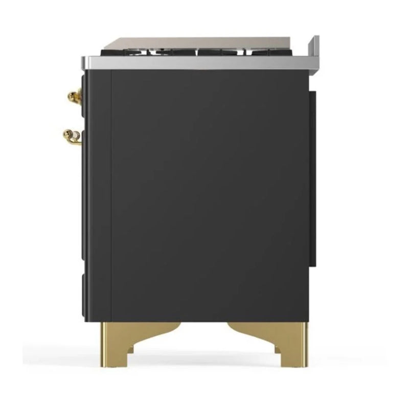 ILVE Majestic II 36" Dual Fuel Freestanding Range in Graphite Matte with Brass Trim, UM09FDNS3MGGLP