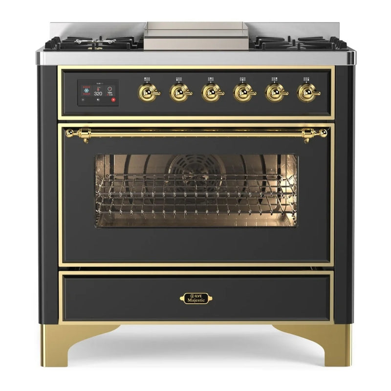 ILVE Majestic II 36" Dual Fuel Freestanding Range in Graphite Matte with Brass Trim, UM09FDNS3MGG