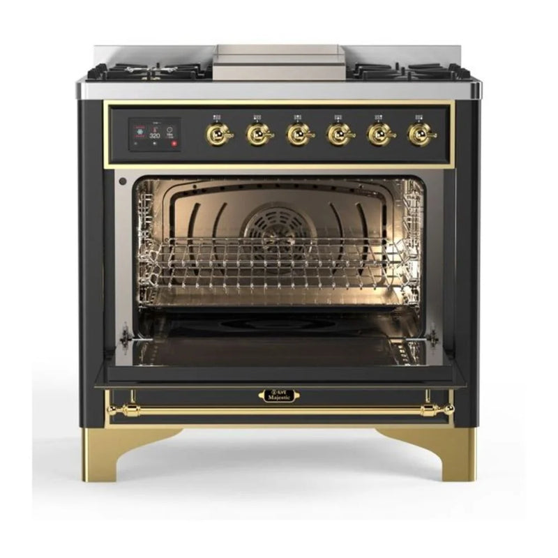 ILVE Majestic II 36" Dual Fuel Freestanding Range in Graphite Matte with Brass Trim, UM09FDNS3MGG