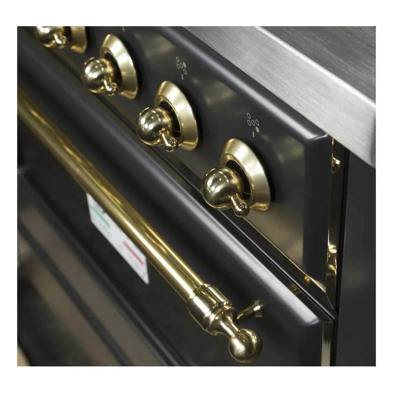 ILVE Majestic II 36" Dual Fuel Freestanding Range in Graphite Matte with Brass Trim, UM09FDNS3MGG