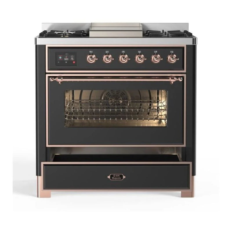 ILVE Majestic II 36" Dual Fuel Freestanding Range in Graphite Matte with Copper Trim, UM09FDNS3MGP