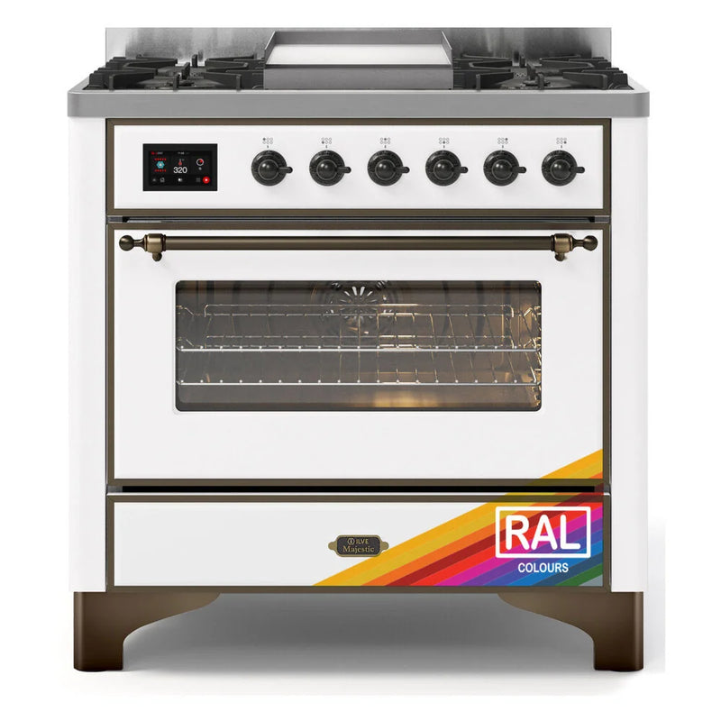 ILVE Majestic II 36" Dual Fuel Freestanding Range in RAL Color with Burnished Trim, UM09FDNS3RAB