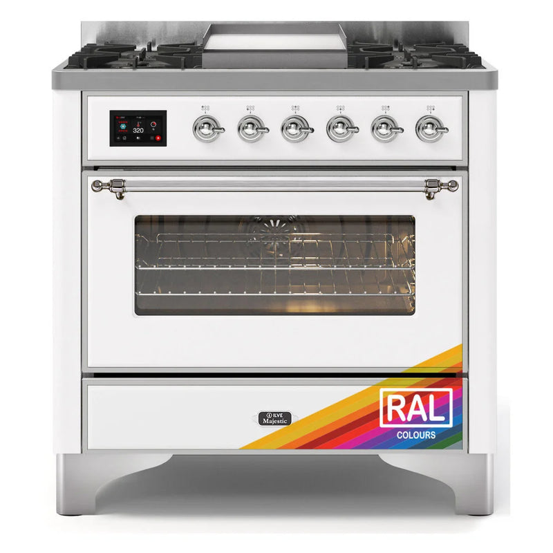 ILVE Majestic II 36" Dual Fuel Freestanding Range in RAL Color with Chrome Trim, UM09FDNS3RACLP