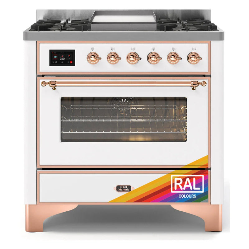 ILVE Majestic II 36" Dual Fuel Freestanding Range in RAL Color with Copper Trim, UM09FDNS3RAPLP