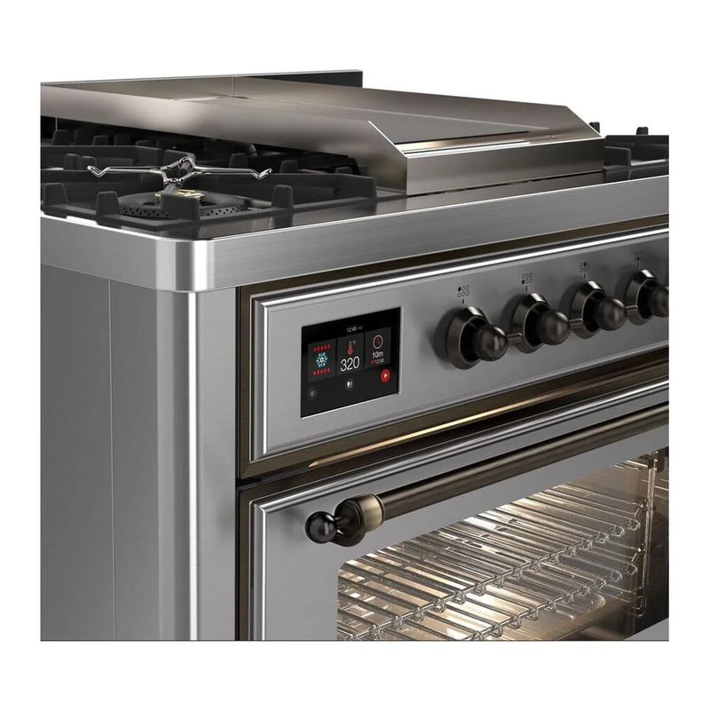 ILVE Majestic II 36" Dual Fuel Freestanding Range in Stainless Steel with Burnished Trim, UM09FDNS3SSBLP