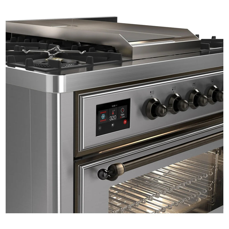 ILVE Majestic II 36" Dual Fuel Freestanding Range in Stainless Steel with Burnished Trim, UM09FDNS3SSBLP