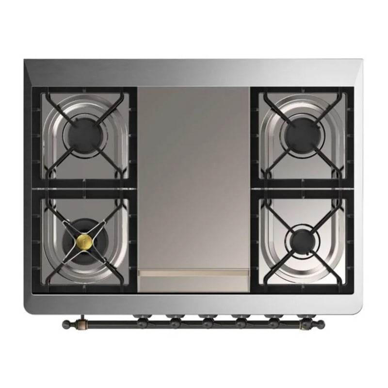 ILVE Majestic II 36" Dual Fuel Freestanding Range in Stainless Steel with Burnished Trim, UM09FDNS3SSBLP
