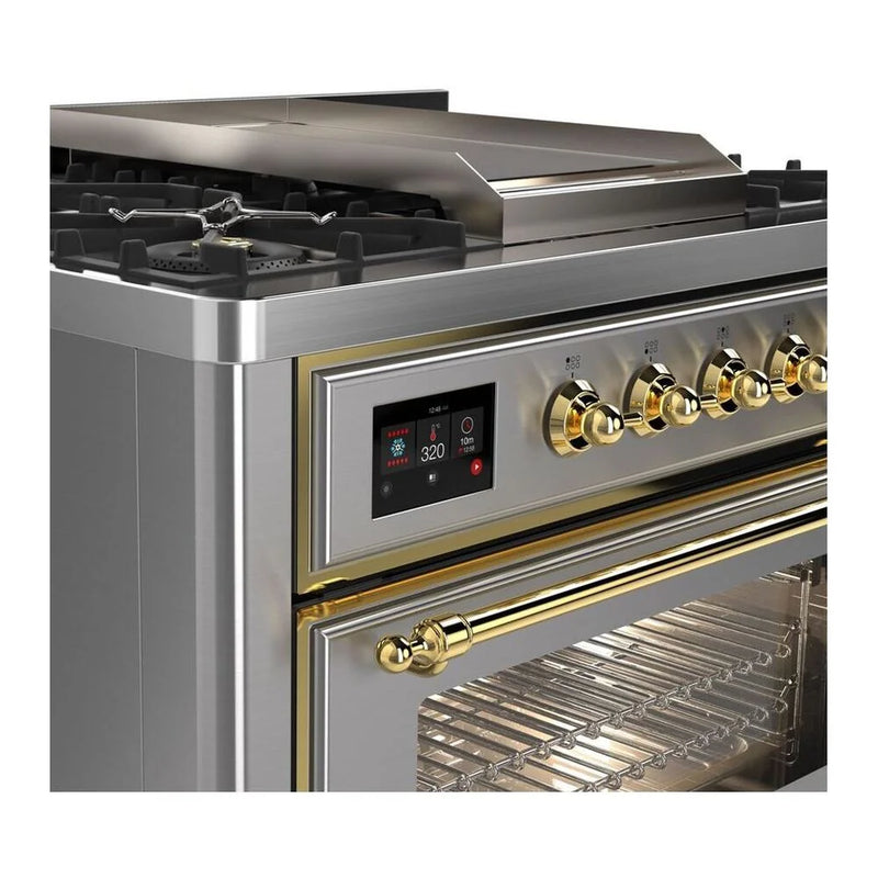 ILVE Majestic II 36" Dual Fuel Freestanding Range in Stainless Steel with Brass Trim, UM09FDNS3SSGLP