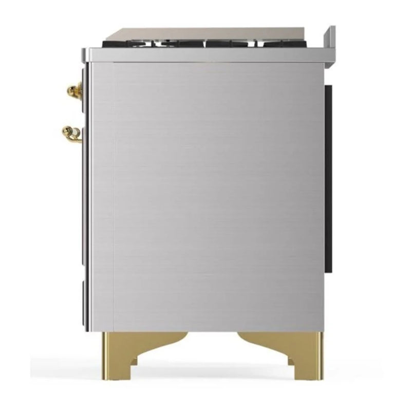 ILVE Majestic II 36" Dual Fuel Freestanding Range in Stainless Steel with Brass Trim, UM09FDNS3SSGLP