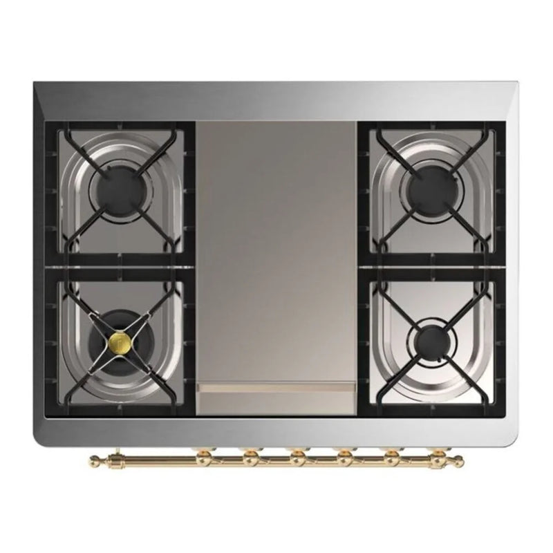 ILVE Majestic II 36" Dual Fuel Freestanding Range in Stainless Steel with Brass Trim, UM09FDNS3SSG
