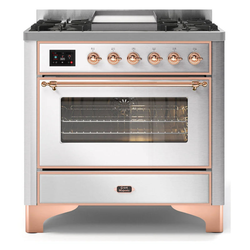 ILVE Majestic II 36" Dual Fuel Freestanding Range in Stainless Steel with Copper Trim, UM09FDNS3SSPLP