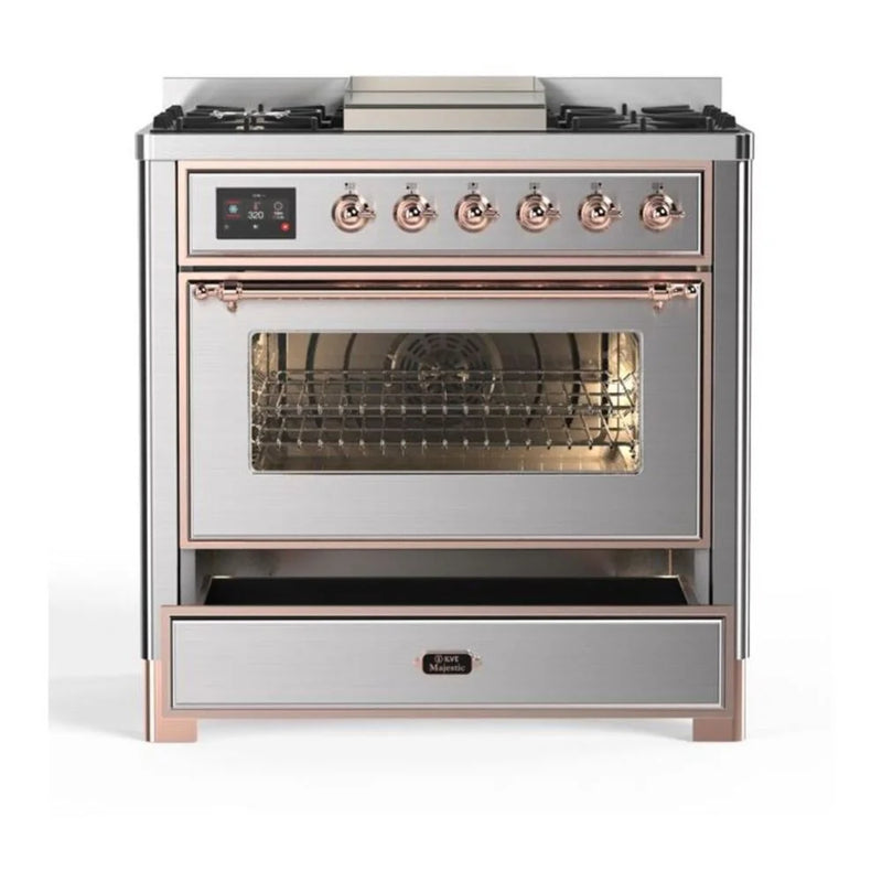 ILVE Majestic II 36" Dual Fuel Freestanding Range in Stainless Steel with Copper Trim, UM09FDNS3SSPLP