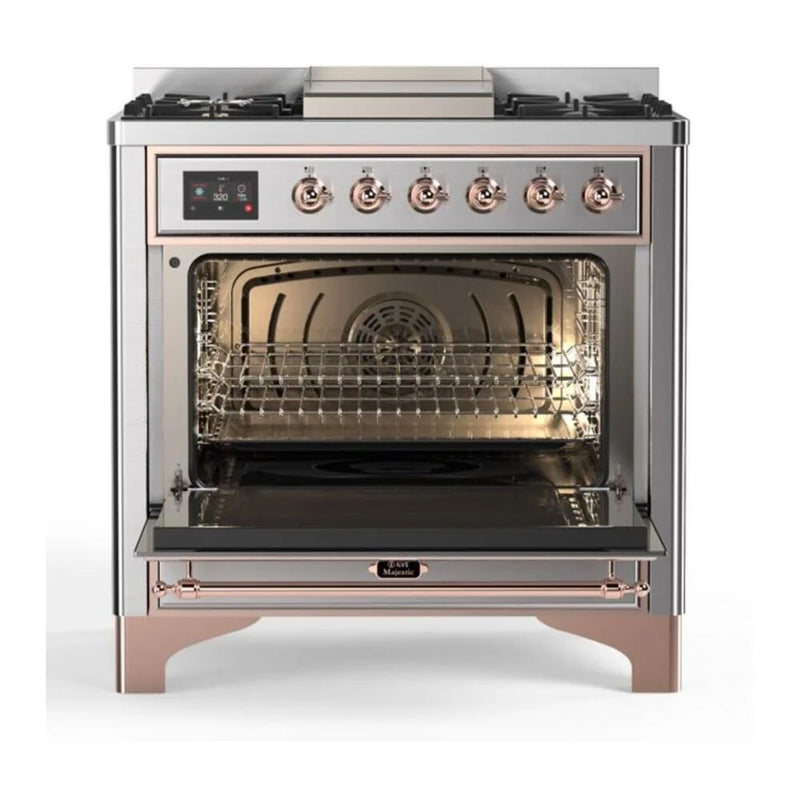 ILVE Majestic II 36" Dual Fuel Freestanding Range in Stainless Steel with Copper Trim, UM09FDNS3SSP