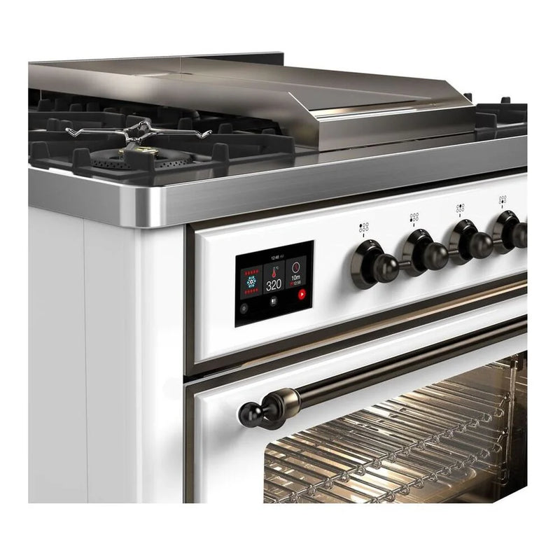 ILVE Majestic II 36" Dual Fuel Freestanding Range in White with Burnished Trim, UM09FDNS3WHBLP