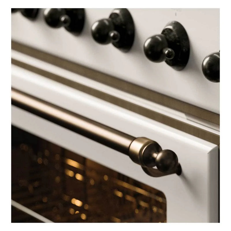 ILVE Majestic II 36" Dual Fuel Freestanding Range in White with Burnished Trim, UM09FDNS3WHBLP