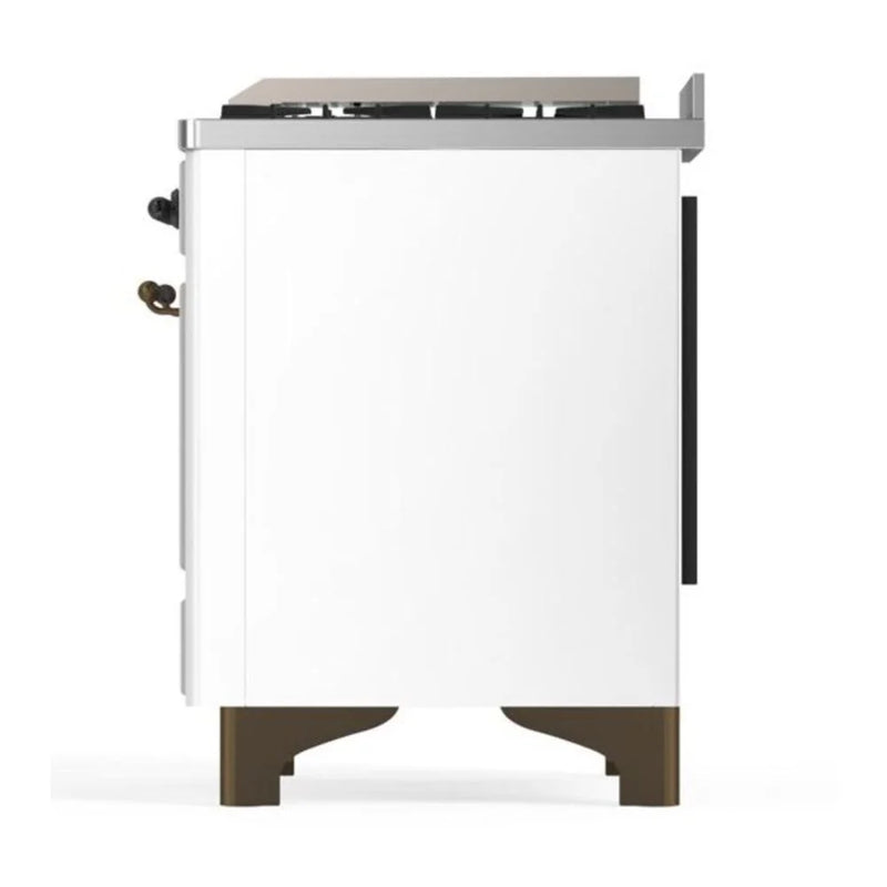ILVE Majestic II 36" Dual Fuel Freestanding Range in White with Burnished Trim, UM09FDNS3WHBLP