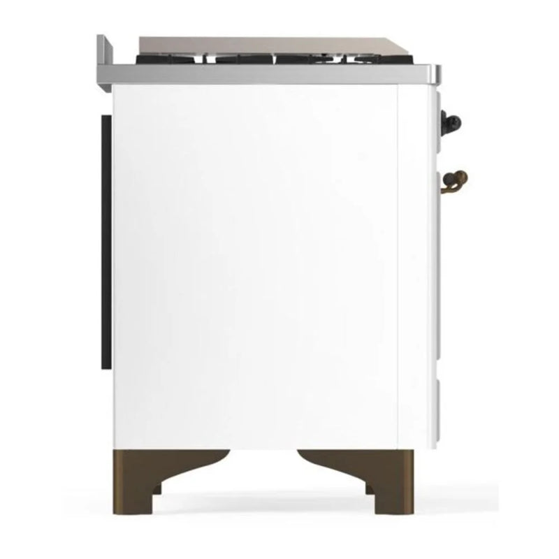ILVE Majestic II 36" Dual Fuel Freestanding Range in White with Burnished Trim, UM09FDNS3WHB