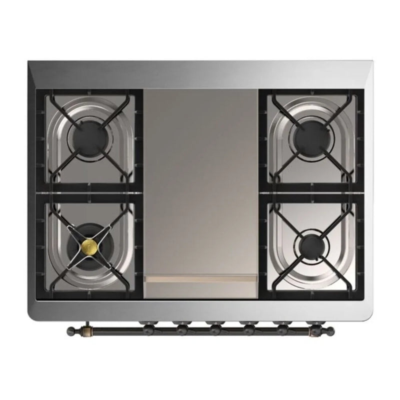 ILVE Majestic II 36" Dual Fuel Freestanding Range in White with Burnished Trim, UM09FDNS3WHB