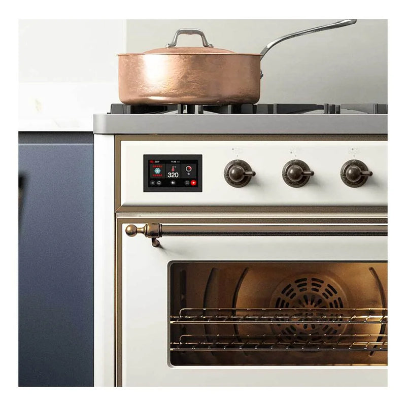 ILVE Majestic II 36" Dual Fuel Freestanding Range in White with Burnished Trim, UM09FDNS3WHB