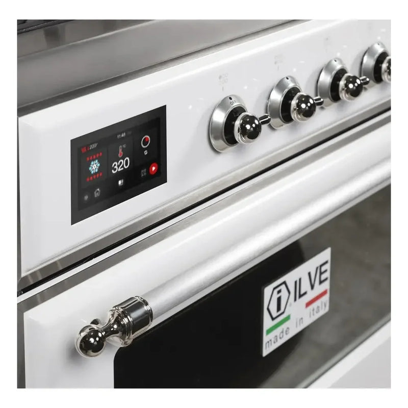 ILVE Majestic II 36" Dual Fuel Freestanding Range in White with Chrome Trim, UM09FDNS3WHCLP