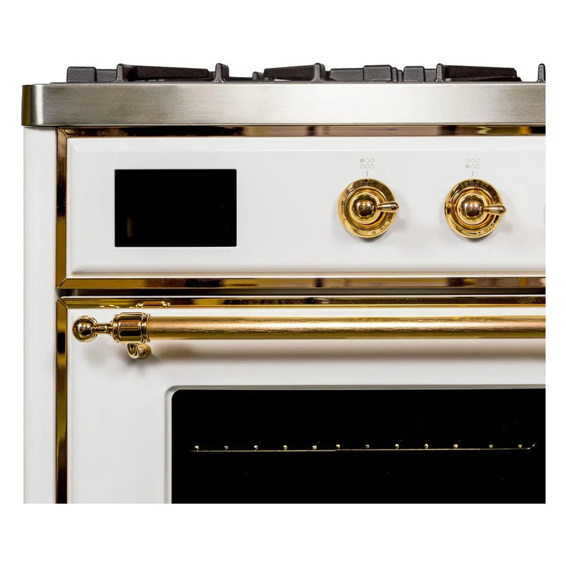 ILVE Majestic II 36" Dual Fuel Freestanding Range in White with Brass Trim, UM09FDNS3WHGLP